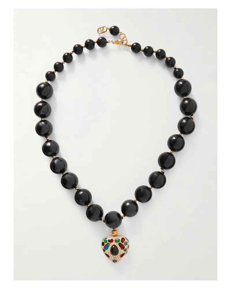 Valentino Garavani Coeur Royal Kette Mit Emaille, Kristallen, Harz Und Goldfarbenen Details - Schwarz Schwarz