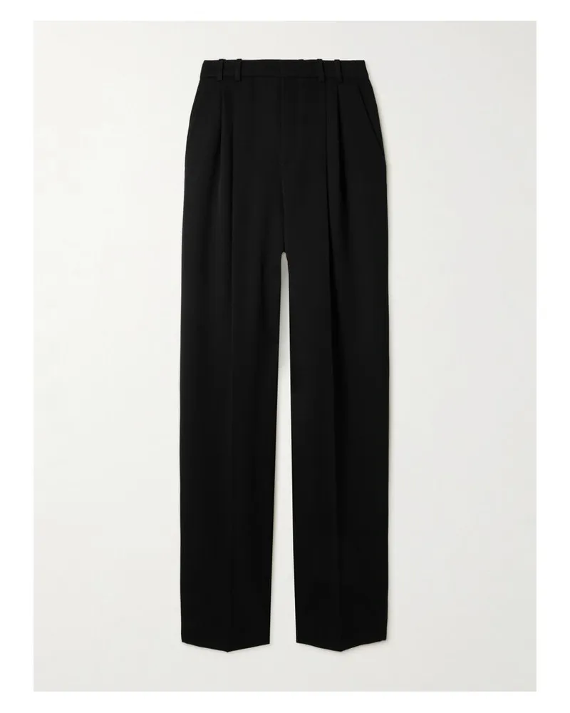 Saint Laurent Hose Mit Weitem Bein Aus Grain De Poudre Aus Wolle Mit Falten - Schwarz Schwarz