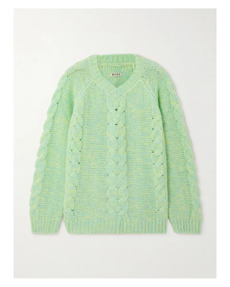 BODE Eiderdown Cable-knit Alpaca, Mohair And Silk-blend Sweater - Green Green