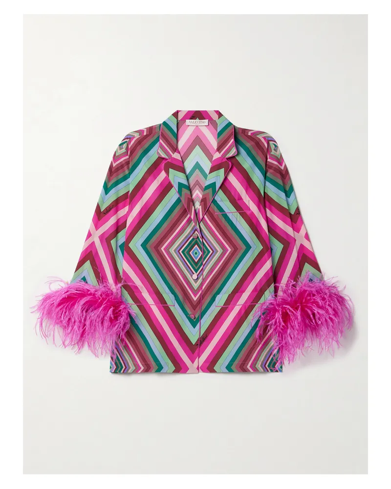 Valentino Garavani Hemd Aus Bedrucktem Crêpe De Chine Aus Seide Mit Federn - Pink Pink