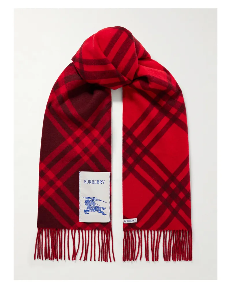 Burberry Schal Aus Kariertem Kaschmir Mit Fransen Und Applikation - Rot Rot