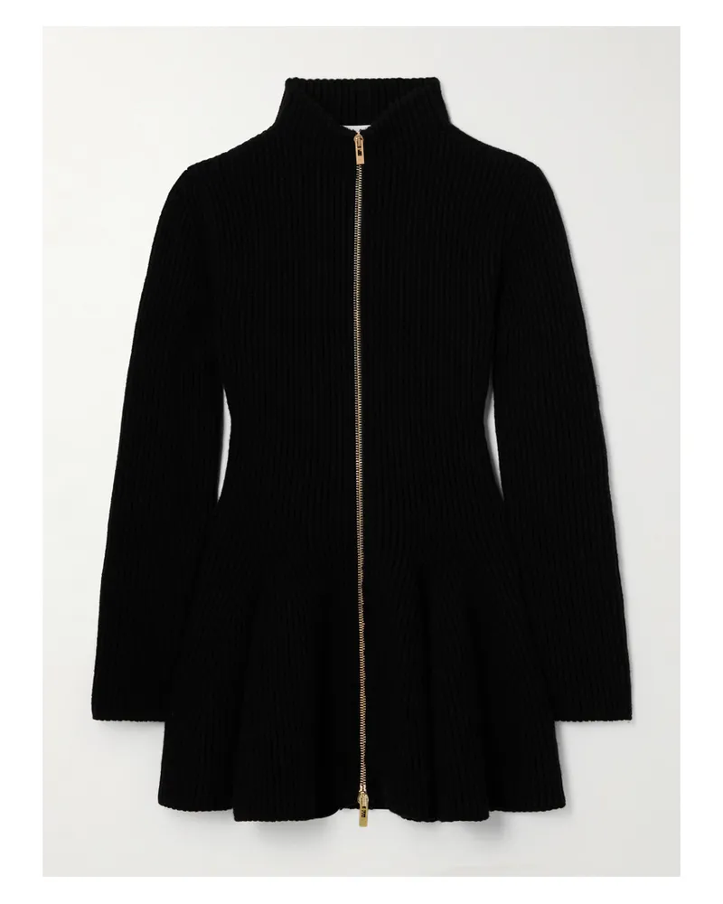 Alaïa Ribbed Wool And Cashmere-blend Peplum Cardigan - Black Black