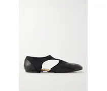 Tabi Jazz Stretch-knit Trimmed Leather Brogues - Black