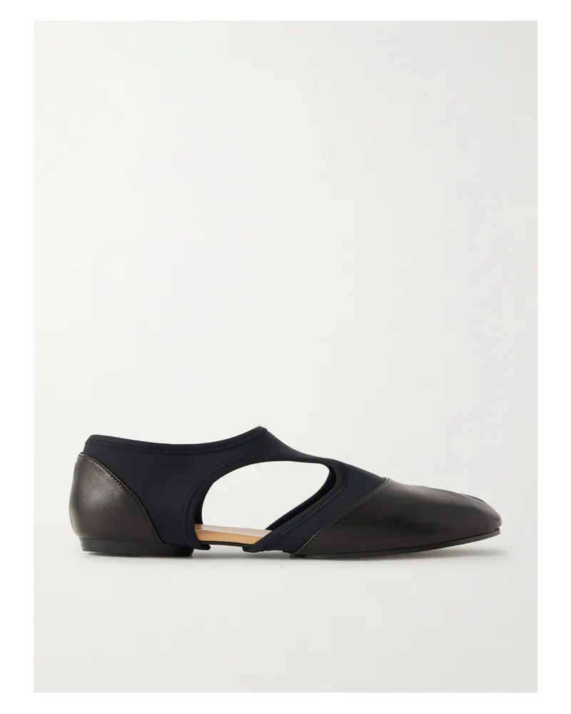 Maison Margiela Tabi Jazz Stretch-knit Trimmed Leather Brogues - Black Black