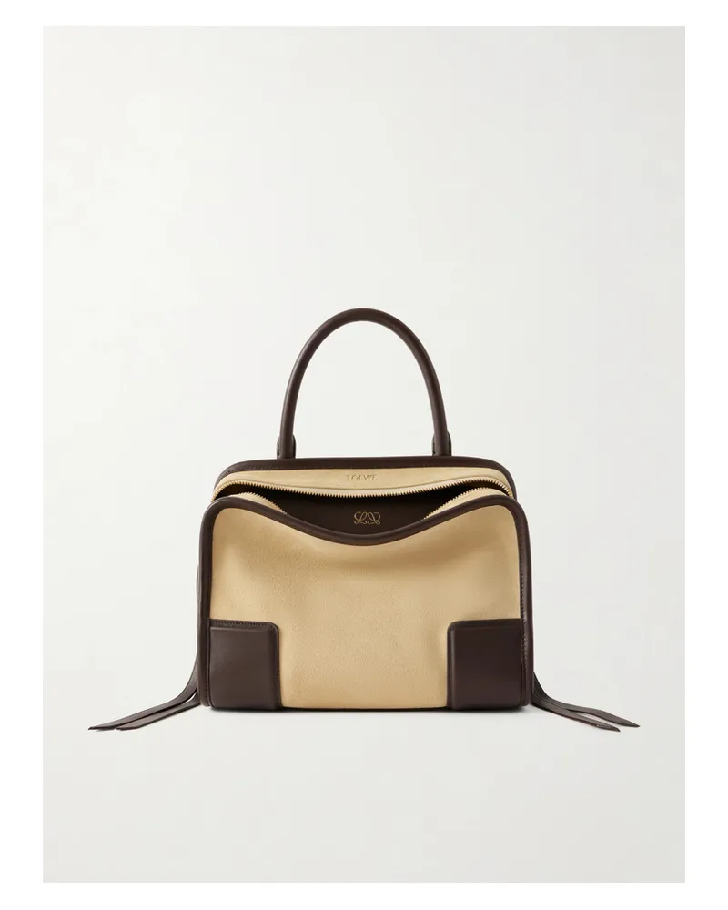 Loewe Amazona 180 Small Leather-trimmed Suede Shoulder Bag - Neutrals Neutrals