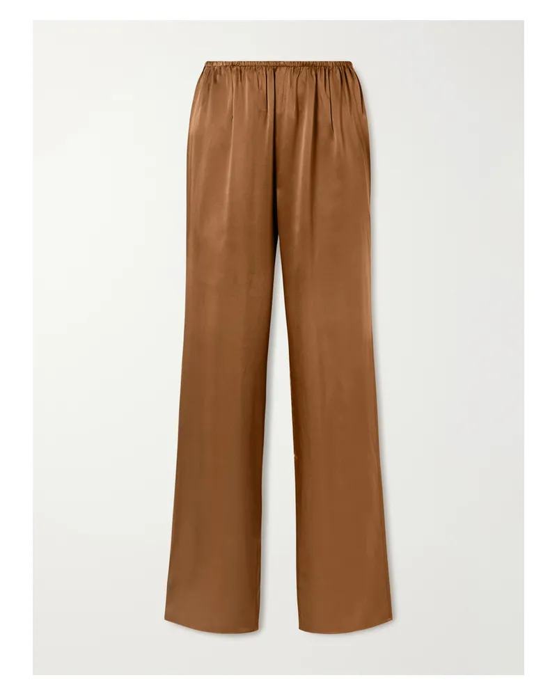 Co Silk-charmeuse Straight-leg Pants - Brown Brown