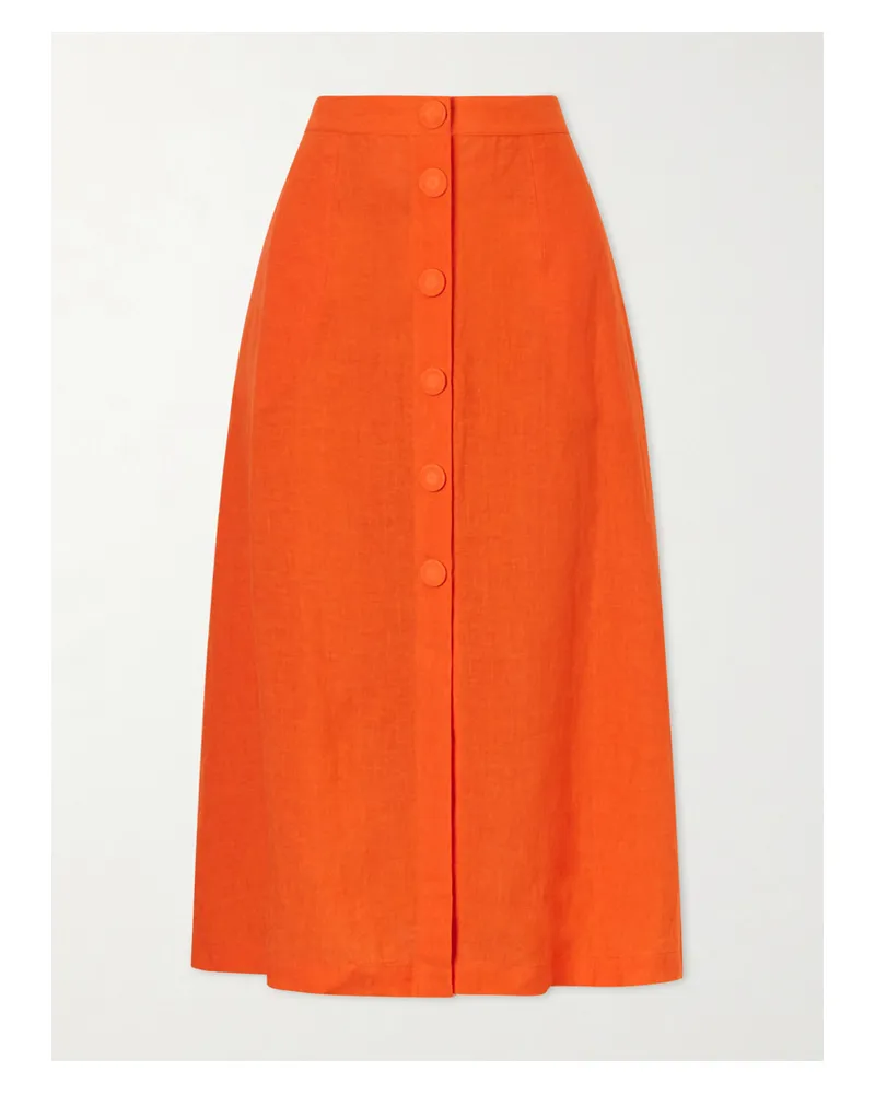 Eres Amusante Linen Midi Skirt - Orange Orange