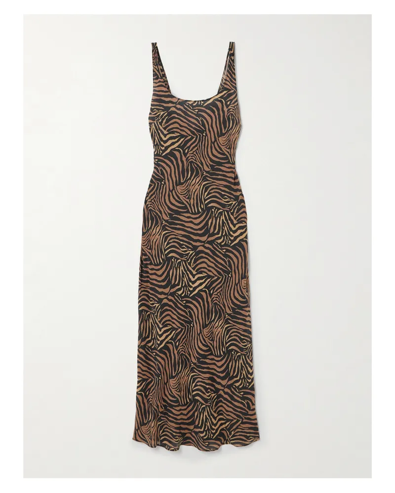 RIXO Bondi Midikleid Aus Seidensatin Mit Tigerprint - Animal-Print Animal-print