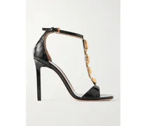 Sandalen Aus Leder Mit Krokodileffekt Und Verzierungen - Schwarz