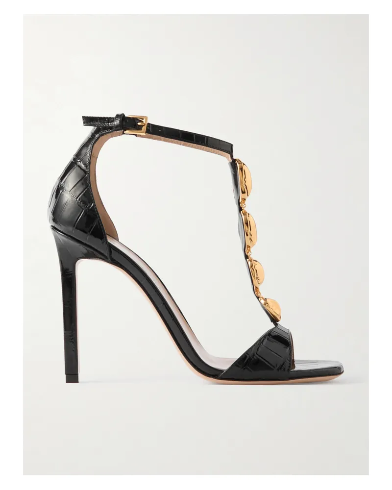 Tom Ford Sandalen Aus Leder Mit Krokodileffekt Und Verzierungen - Schwarz Schwarz
