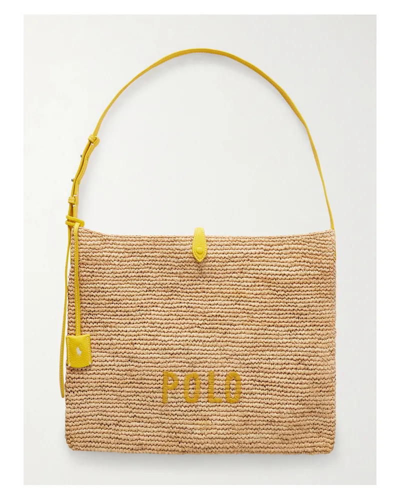 Ralph Lauren Leather-trimmed Embroidered Raffia Shoulder Bag - Neutrals Neutrals
