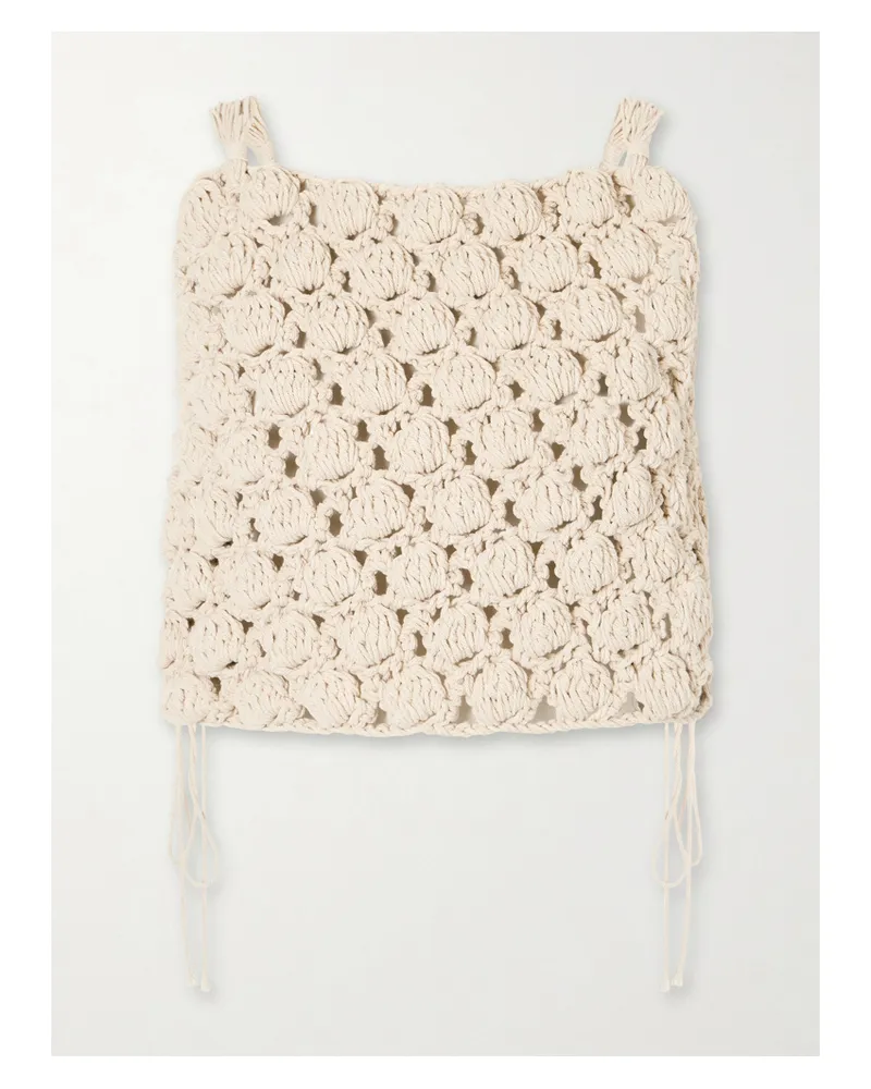 Balmain Cropped Crochet Cotton Top - Neutrals Neutrals