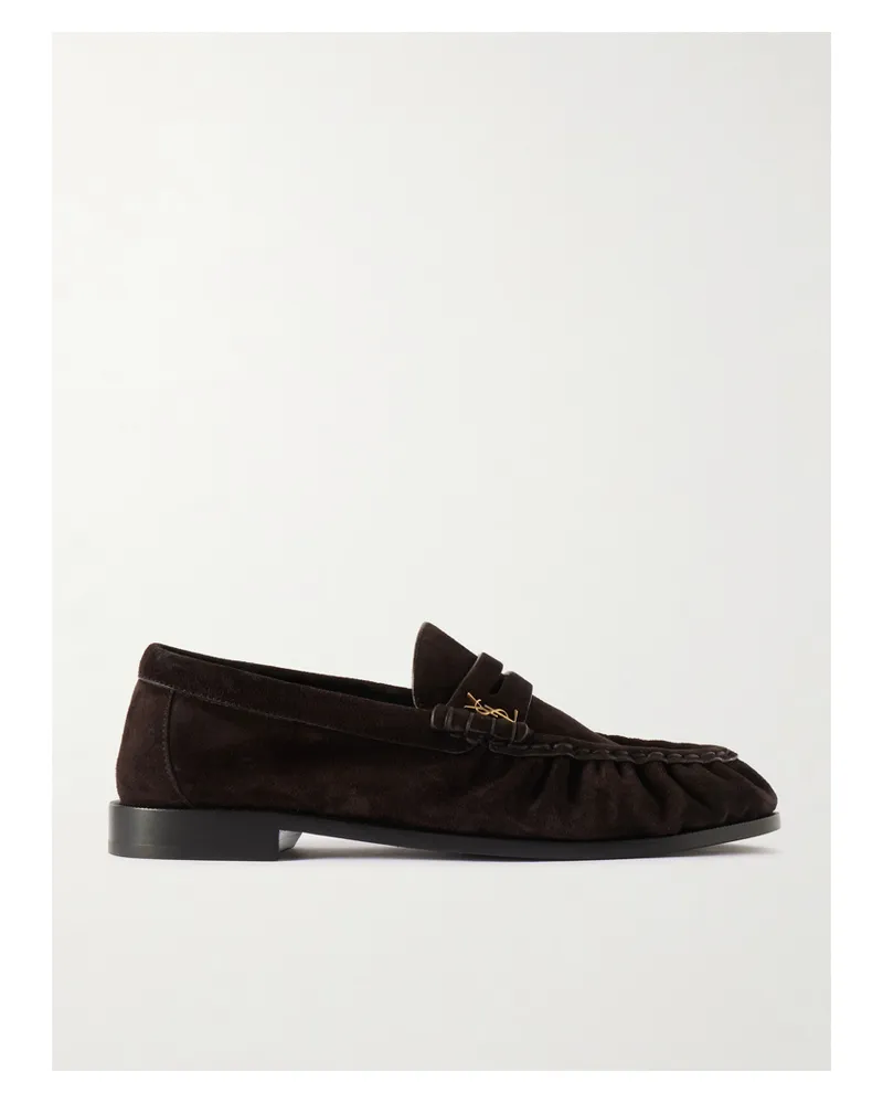 Saint Laurent Le Loafer Logo-embellished Suede Loafers - Brown Brown