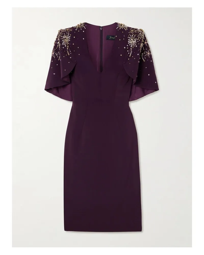 Jenny Packham Midikleid Aus Stretch-cady Mit Cape-effekt Und Verzierungen - Lila Lila