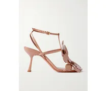Orchid Appliquéd Glossed-leather Sandals - Neutrals