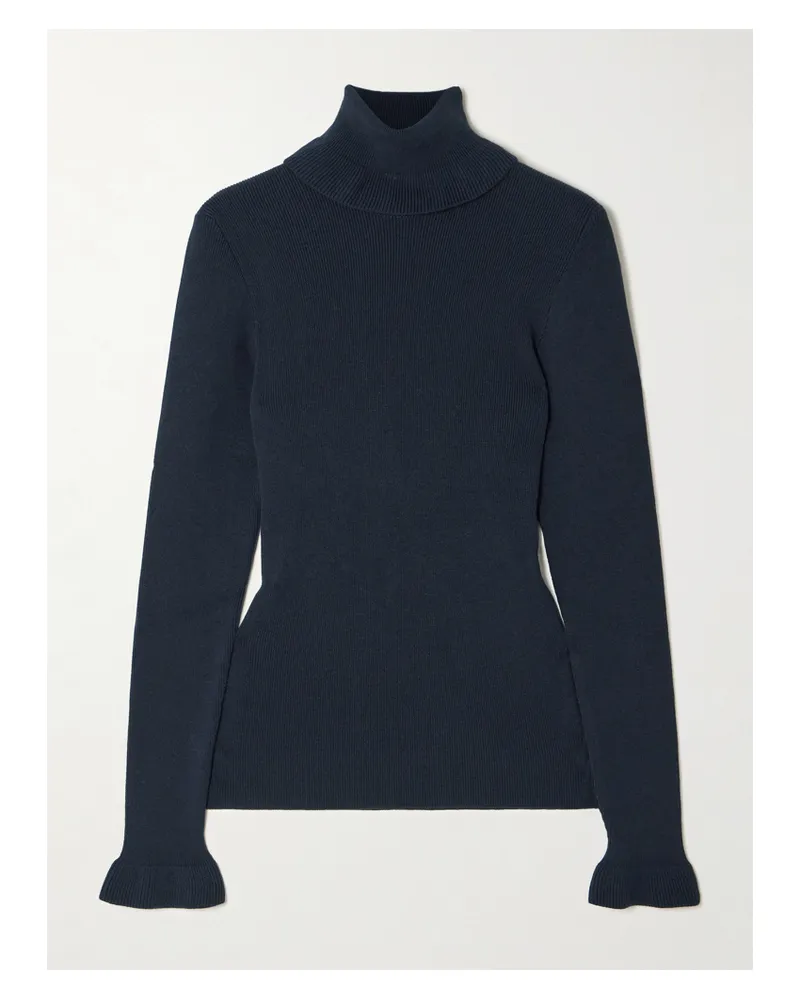Chloé Rollkragenpullover Aus Einer Gerippten Baumwoll-wollmischung Mit Logo - Blau Blau