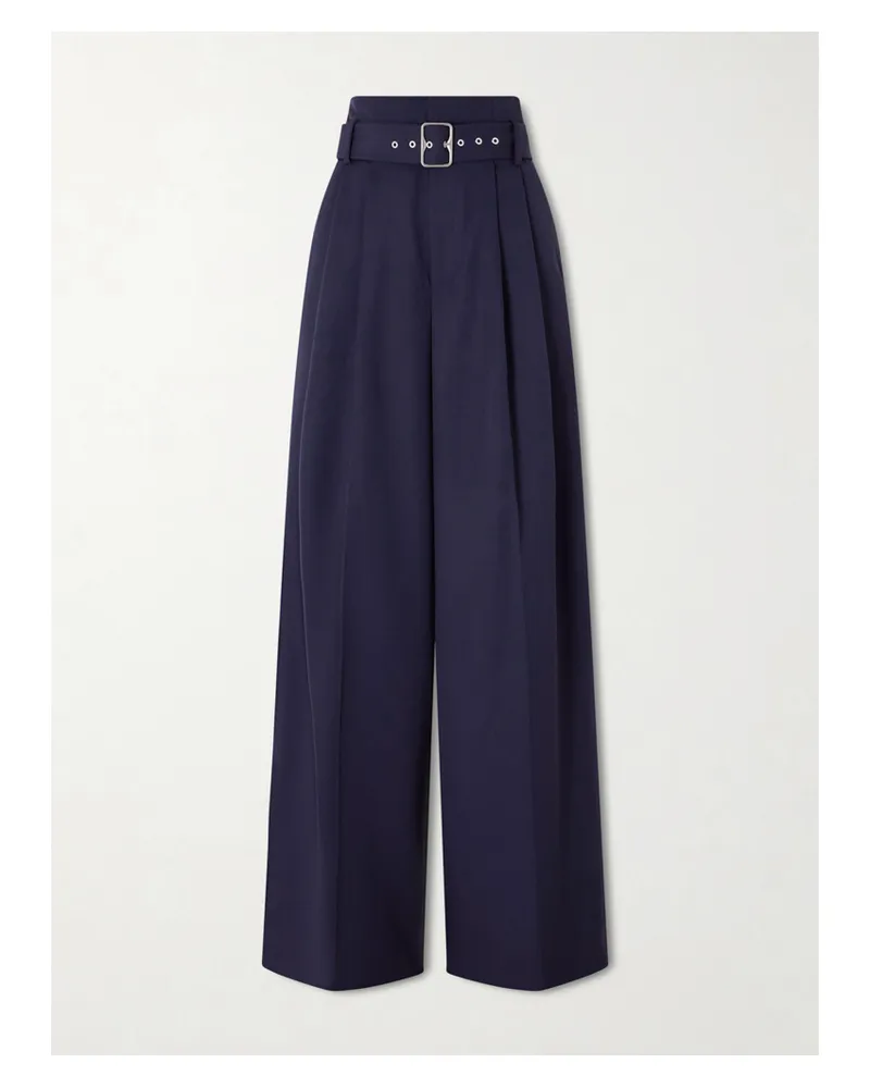 Ralph Lauren Hose Mit Weitem Bein Aus Woll-twill Mit Falten Und Gürtel - Blau Blau