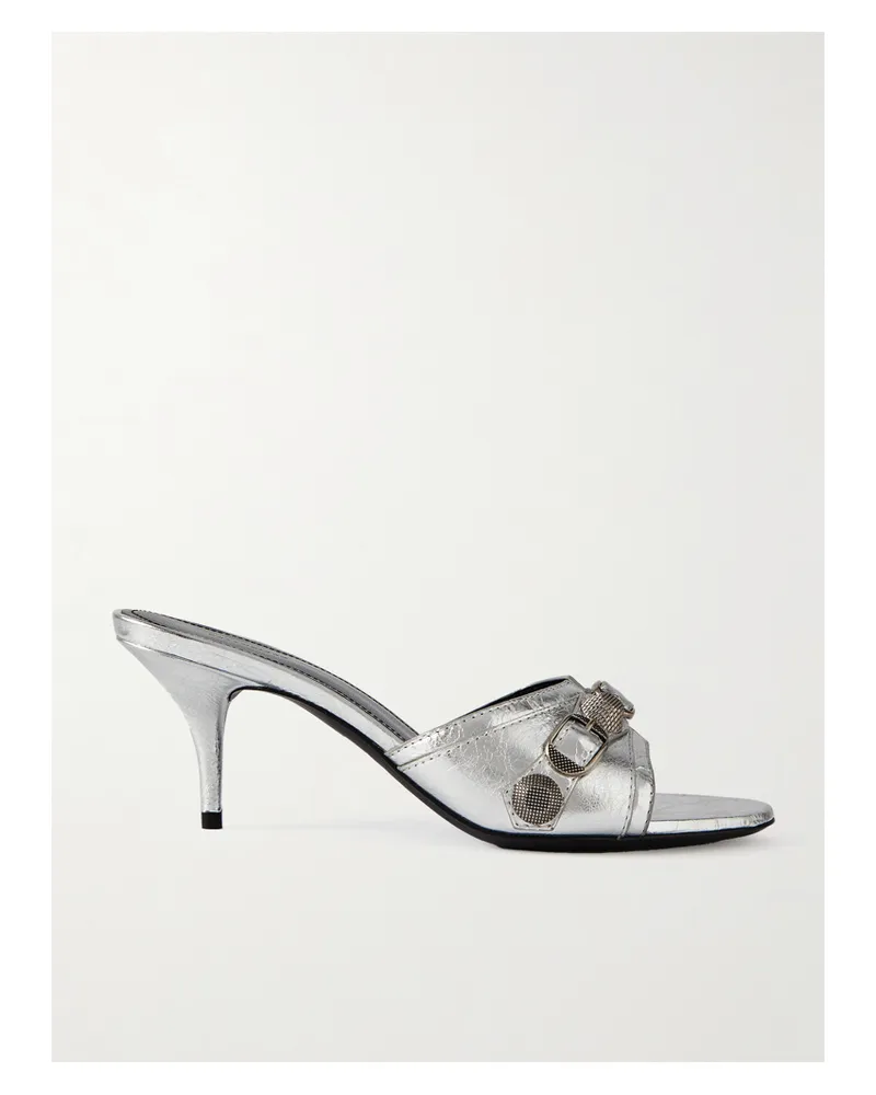 Balenciaga Cagole Metallic Leather Mules - Silver Silver
