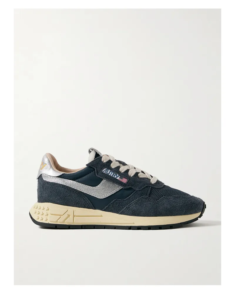 AUTRY Reelwind Low Sneakers Aus Veloursleder Und Shell Mit Besätzen Aus Metallic-leder - Blau Blau
