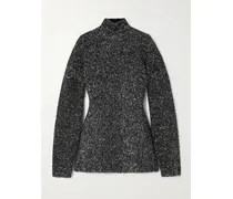 Sequined Knitted Turtleneck Sweater - Black