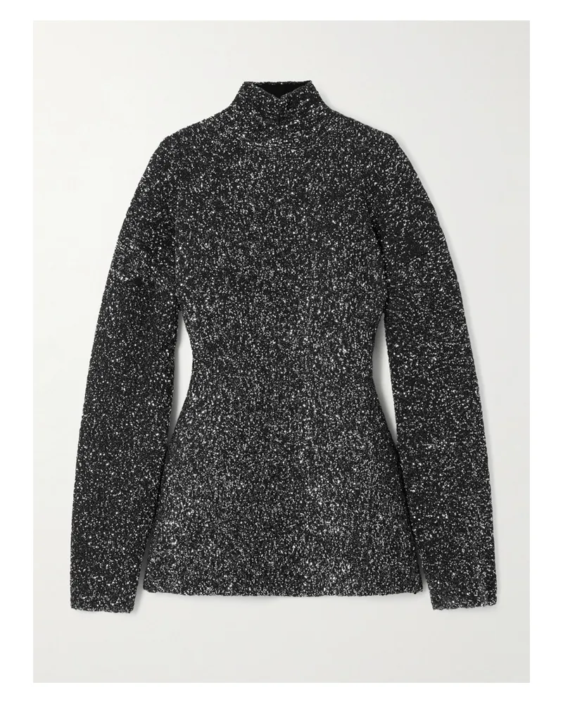 Balenciaga Sequined Knitted Turtleneck Sweater - Black Black