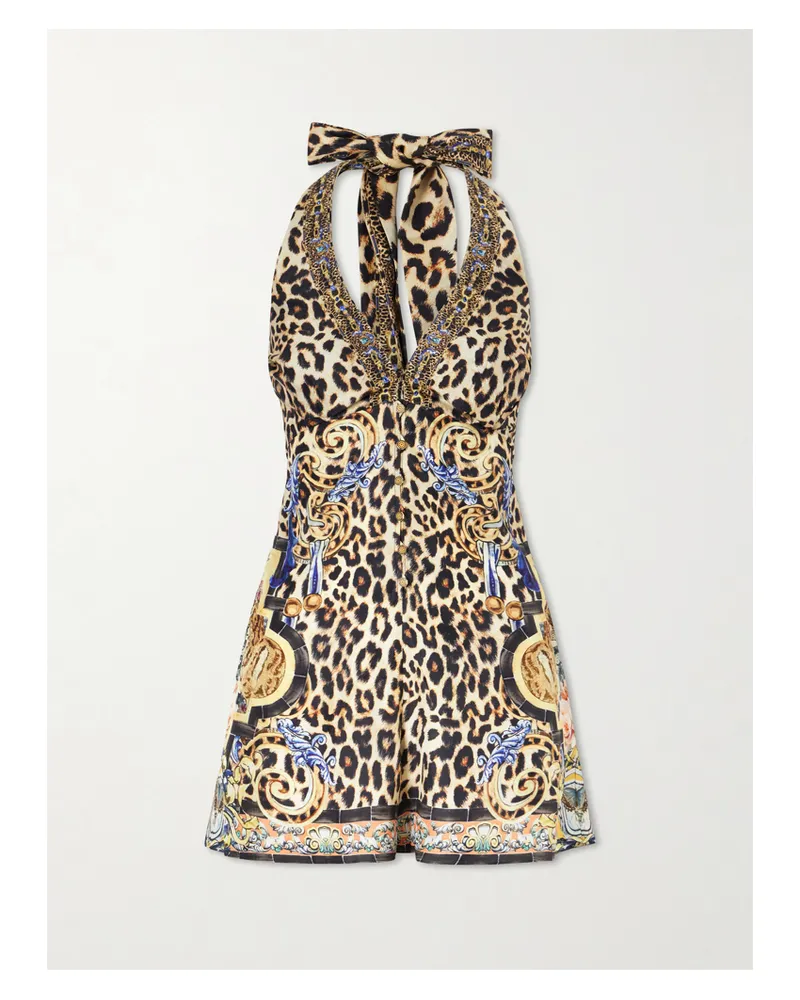 Camilla Embellished Printed Silk Halterneck Playsuit - Multi Multi