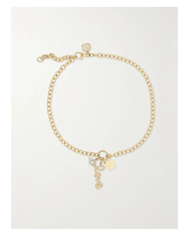 Sydney Evan Protection, Love & Happiness Fußkettchen Aus 14 Karat Gelb- Und Weißgold Mit Diamanten Gold