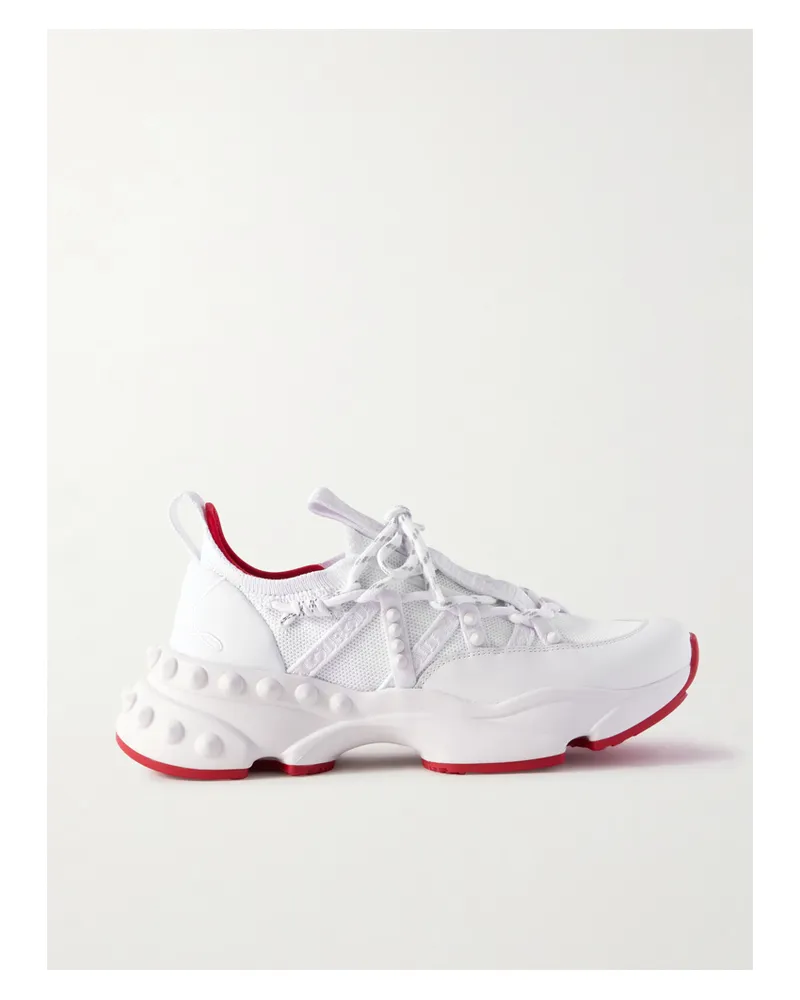Christian Louboutin Trailrun Studded Mesh, Leather And Neoprene Sneakers - White White