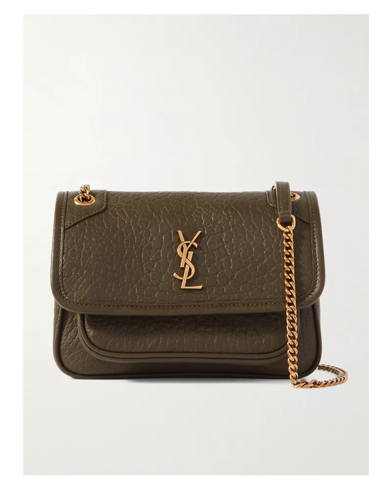Saint Laurent Niki Mini Crinkled-leather Shoulder Bag - Green Green