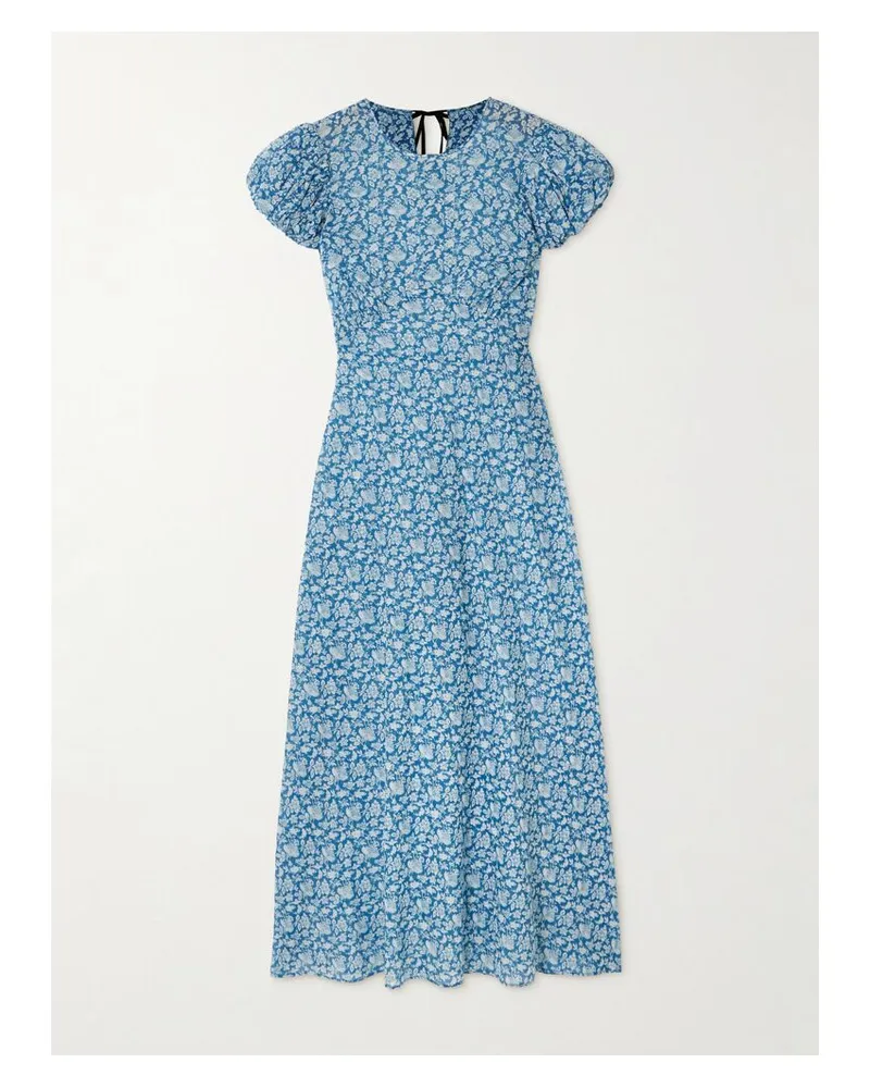 DÔEN Romina Midikleid Aus Biobaumwoll-voile Mit Blumenprint Zum Binden - Blau Blau