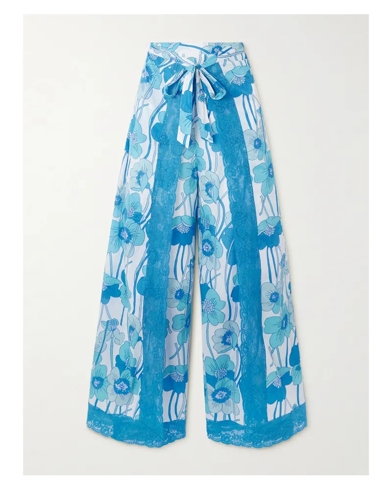 Loretta Caponi Alexis Mehrlagige Hose Mit Weitem Bein Aus Baumwoll-voile Mit Blumenprint Und Spitzenbesätzen - Blau Blau