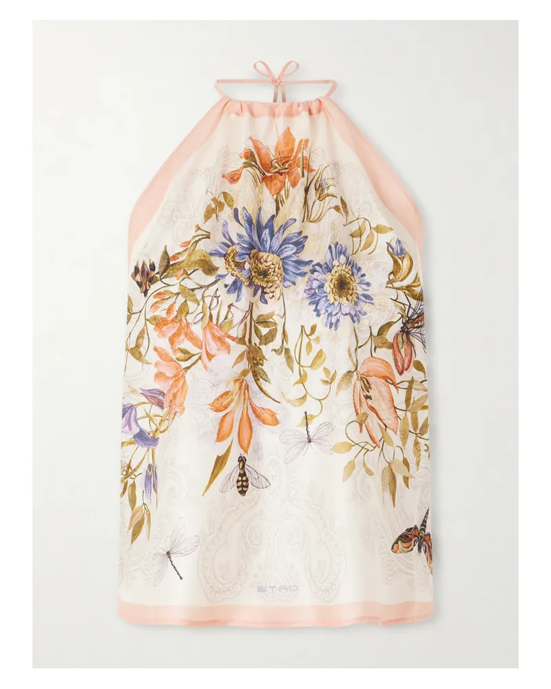 Etro Floral-print Silk-voile Halterneck Top - Cream Cream
