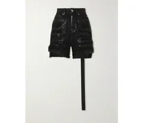 Shorts Aus Denim Mit Metallic-beschichtung In Distressed-optik - Schwarz