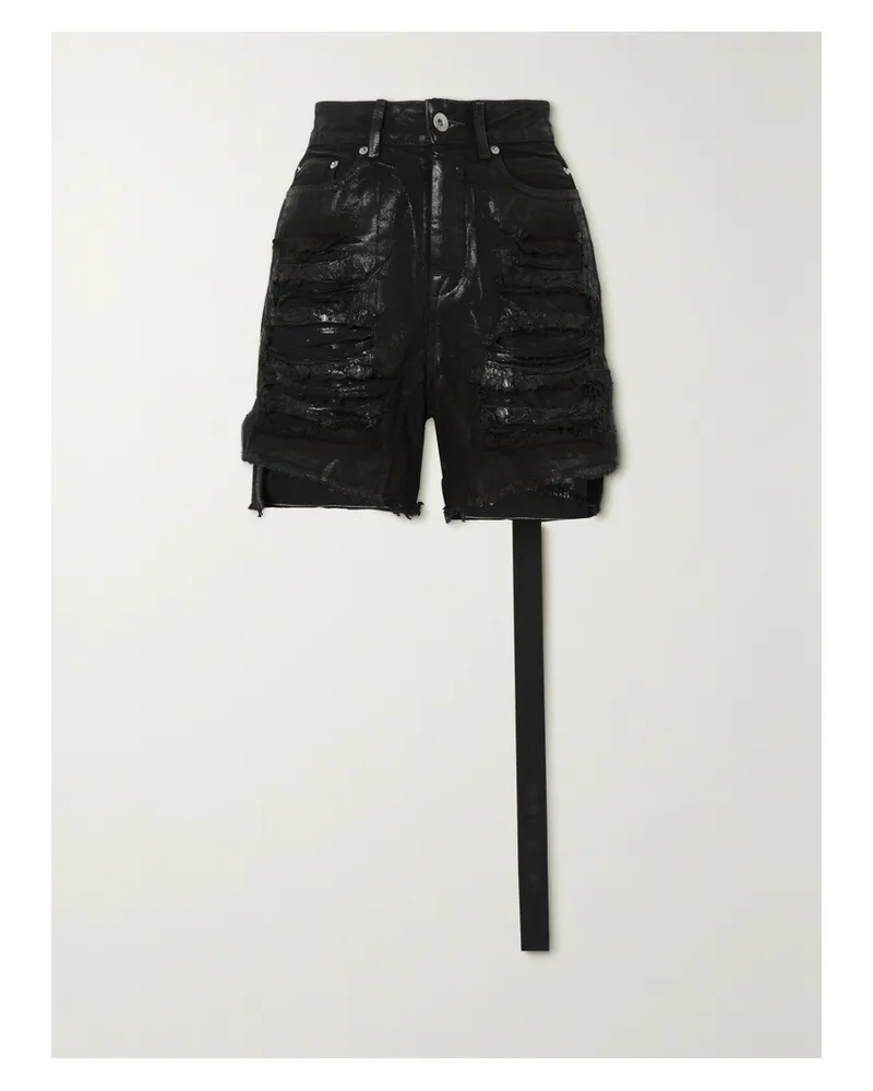 Rick Owens Shorts Aus Denim Mit Metallic-beschichtung In Distressed-optik - Schwarz Schwarz