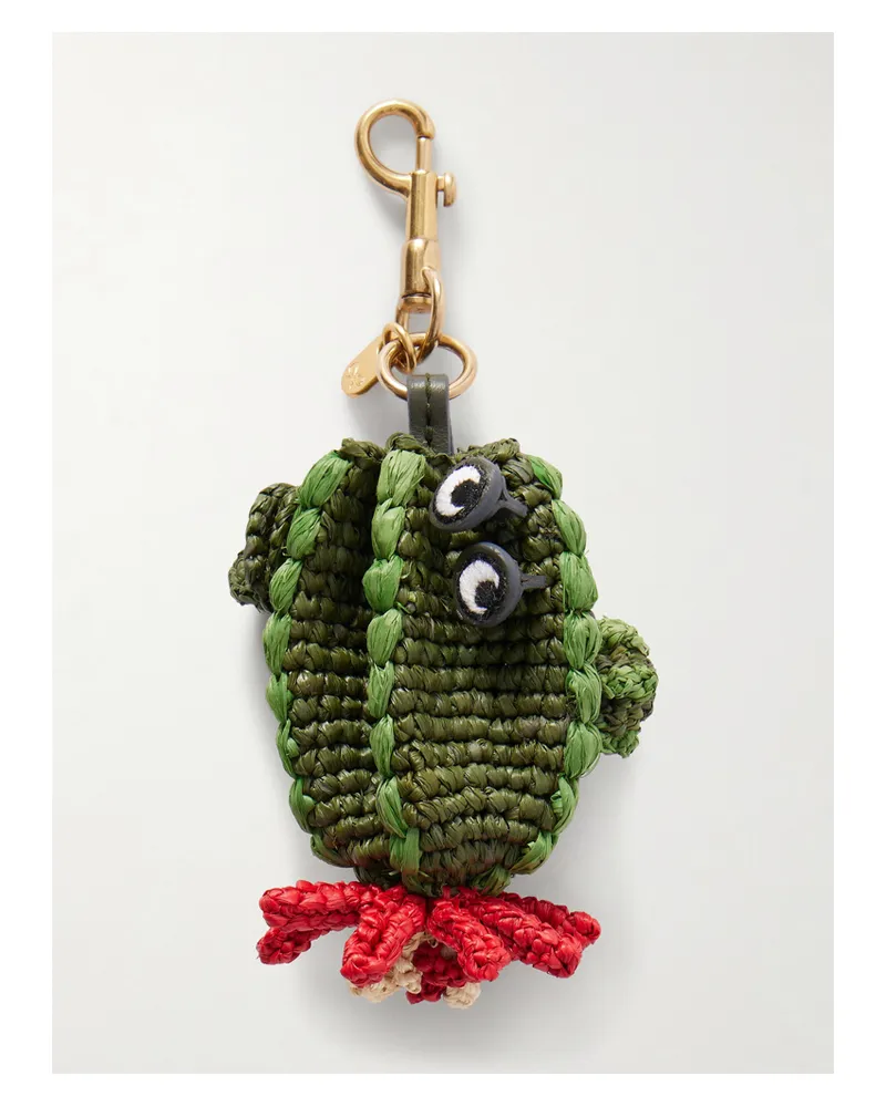 Anya Hindmarch Cactus Gold-tone And Raffia Bag Charm - Green Green