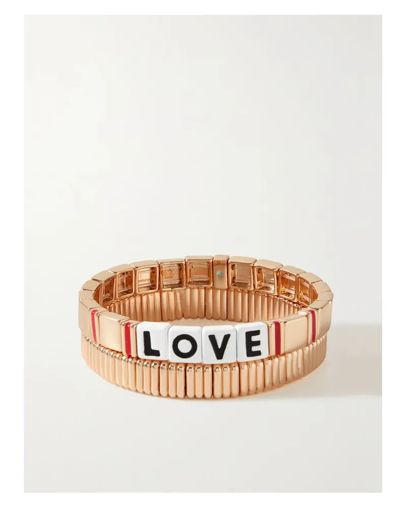 Roxanne Assoulin Golden Love Set Aus Zwei Goldfarbenen Armbändern Mit Details Aus Emaille Gold