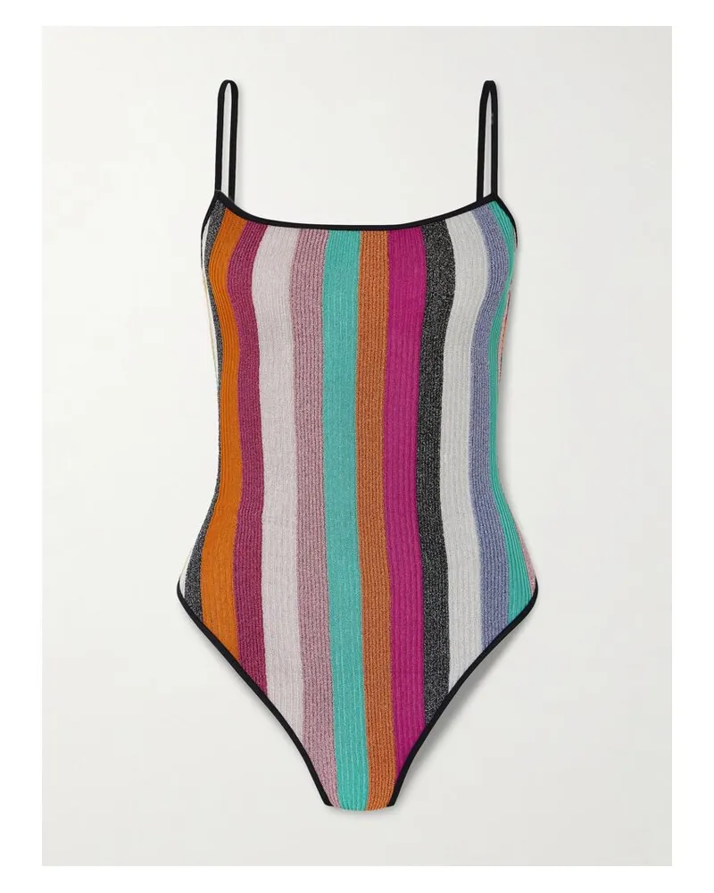 Missoni Mare Badeanzug Aus Gestreiftem Häkelstrick In Metallic-optik - Mehrfarbig Mehrfarbig