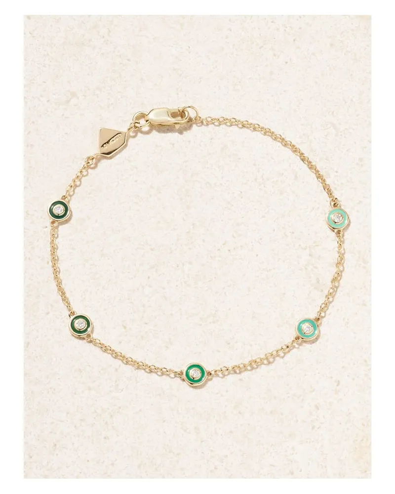 Alison Lou Bezel By The Yard Armband Aus 14 Karat Gold Mit Emaille Und Diamanten - Grün Grün
