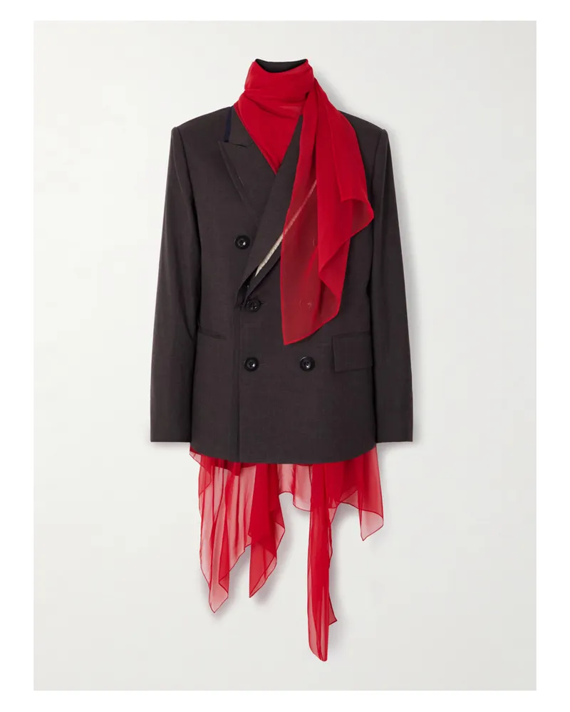 Sacai Doppelreihiger Blazer Aus Wolle Mit Chiffonbesätzen - Braun Braun