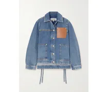 Leather-trimmed Denim Jacket - Blue