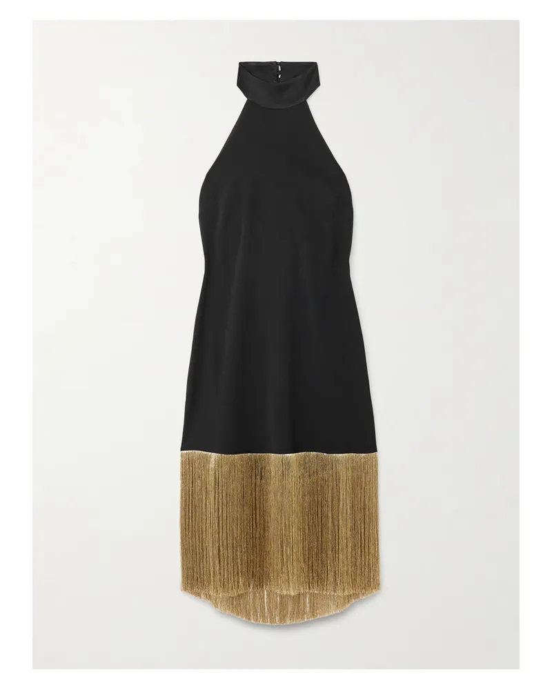 Taller Marmo Berlin Neckholder-minikleid Aus Crêpe Mit Fransen - Schwarz Schwarz