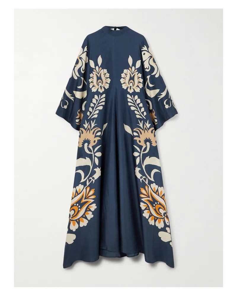 La DoubleJ Maxikleid Aus Bedrucktem Seiden-twill Mit Schal - Blau Blau