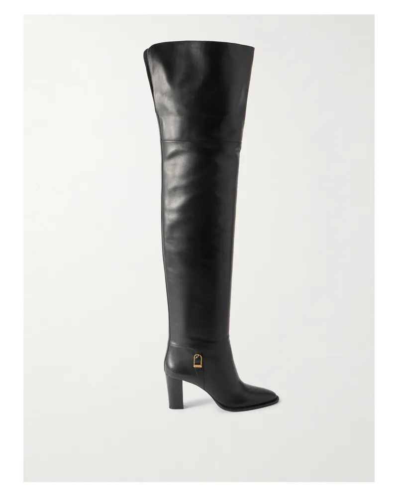 Saint Laurent Julia Overknees Aus Leder - Schwarz Schwarz