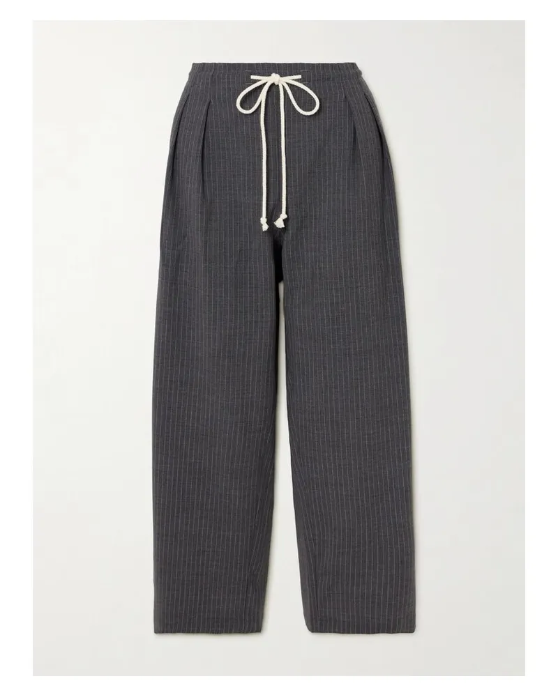 Maria Mcmanus Cosy Hose Mit Weitem Bein Aus Flanell Aus Einer Wollmischung Mit Bundfalten Und Nadelstreifen - Grau Grau