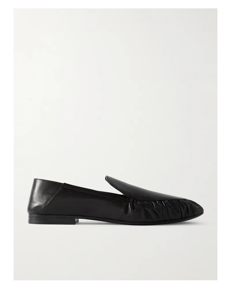 Saint Laurent Alain Collapsible-heel Gathered Leather Loafers - Brown Brown