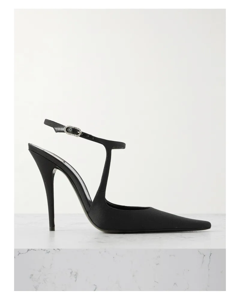 Saint Laurent Manon Pumps Mit Spitzer Kappe Aus Shantung Mit Kristallen - Schwarz Schwarz