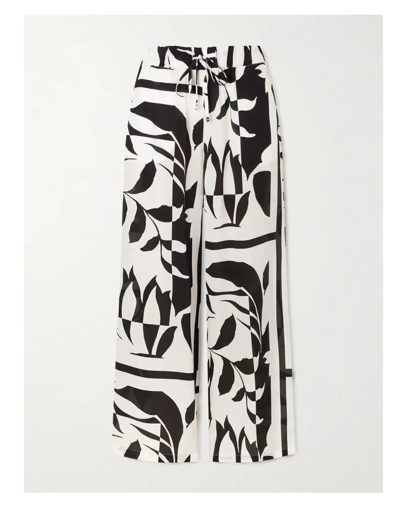 Max Mara Printed Silk Crepe De Chine Wide-leg Pants - Black Black