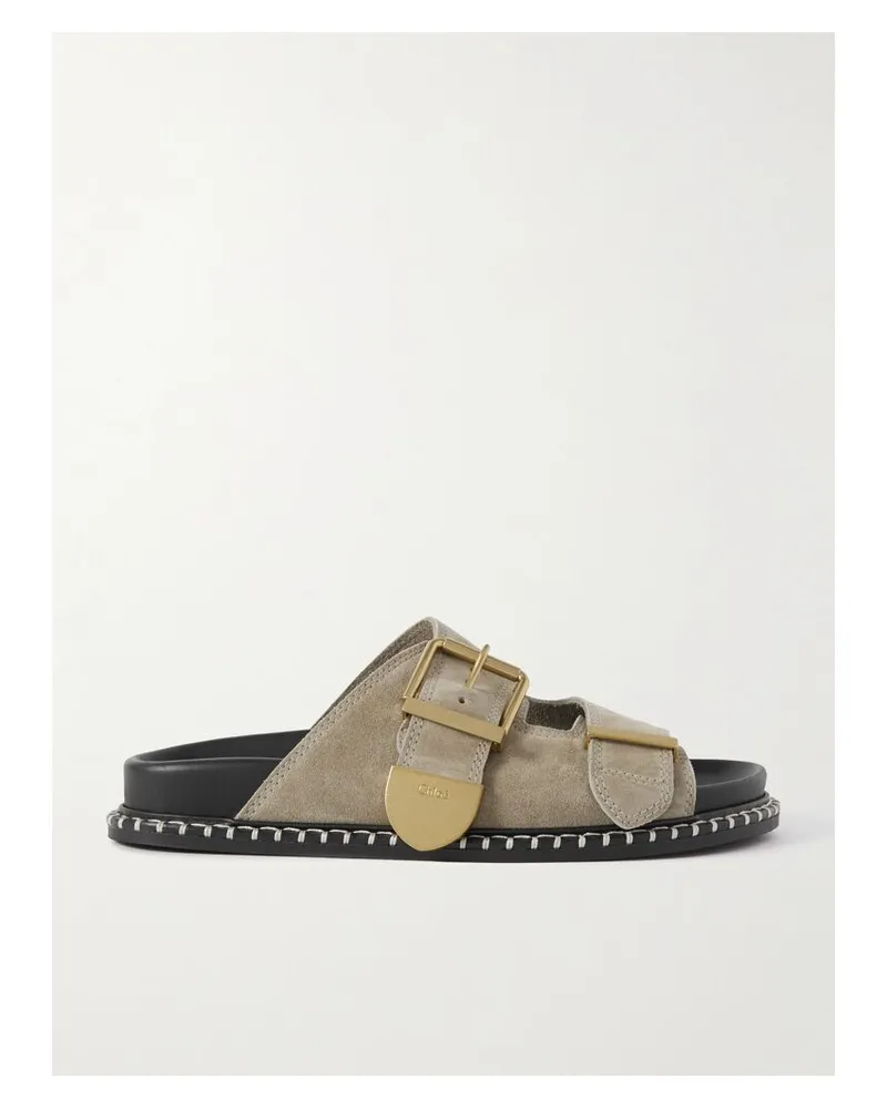 Chloé Net Sustain Rebecca Pantoletten Aus Veloursleder Im Überwendlichstich - Grau Grau