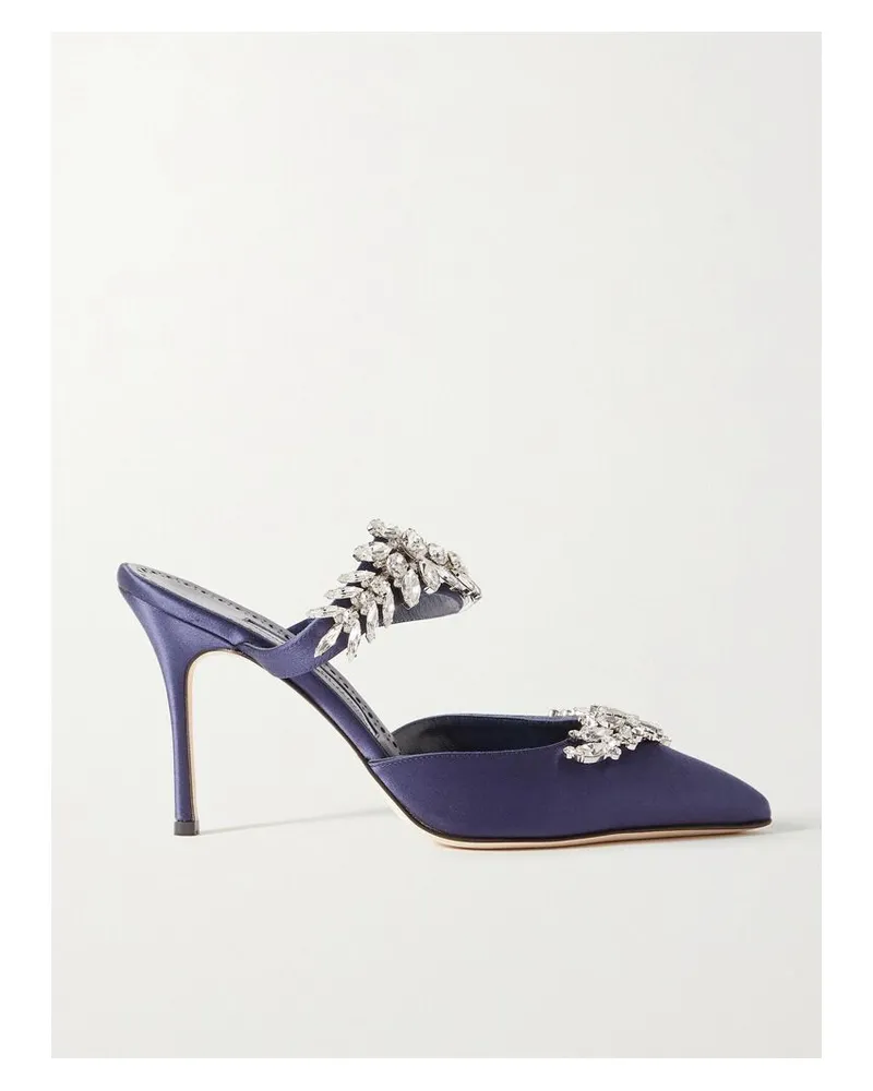 Manolo Blahnik Lurum 90 Mules Aus Satin Mit Kristallen - Blau Blau