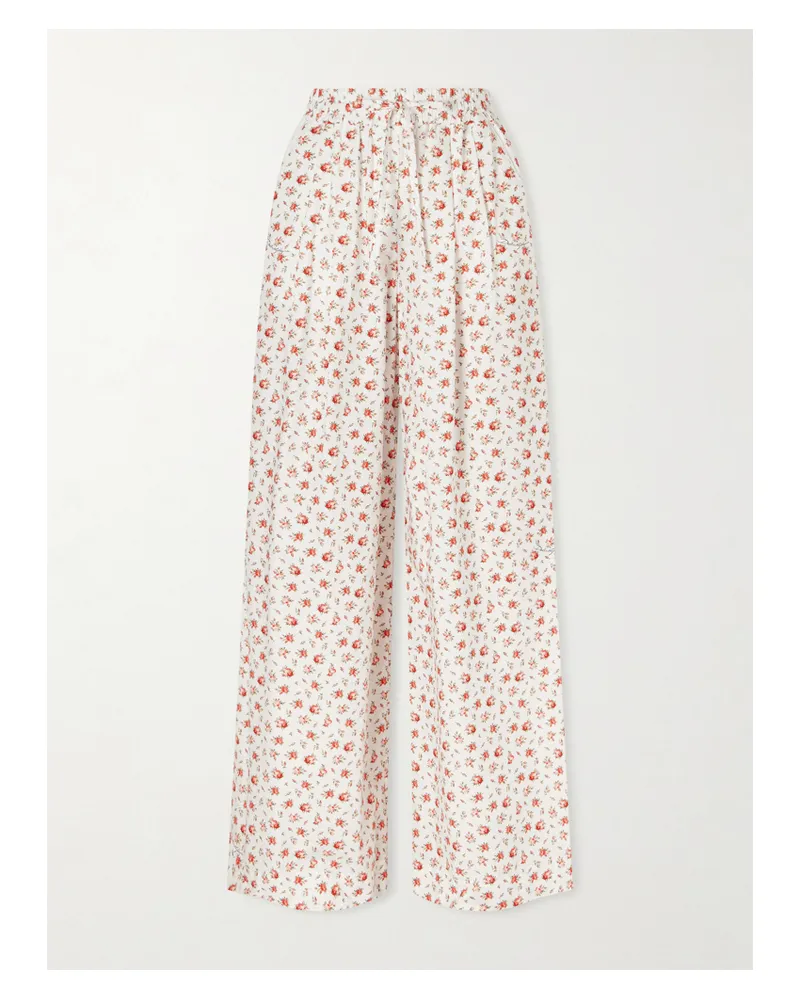 Dolce & Gabbana Floral-print Cotton-blend Poplin High-rise Wide-leg Pants - White White